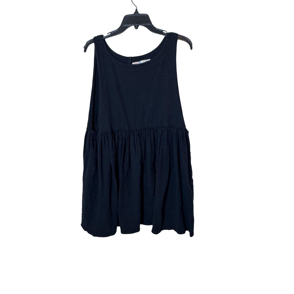 Free Beach Tank Top Womens Large Black Scoop Neck Tunic Babydoll Sleeveless